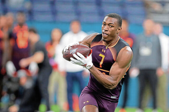 Hakeem Butler runs a drill during the 2019 NFL combine in Indianapolis. Then an incoming rookie out of Iowa State, Butler was drafted in the fourth round that year but has only two games of NFL experience. After a productive spring season in the XFL, the Pittsburgh Steelers invited him to take part in their rookie minicamp this weekend.