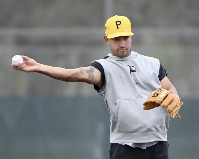 Pirates second baseman Nick Gonzales works out on Feb. 16, 2024, at Pirate City in Bradenton.