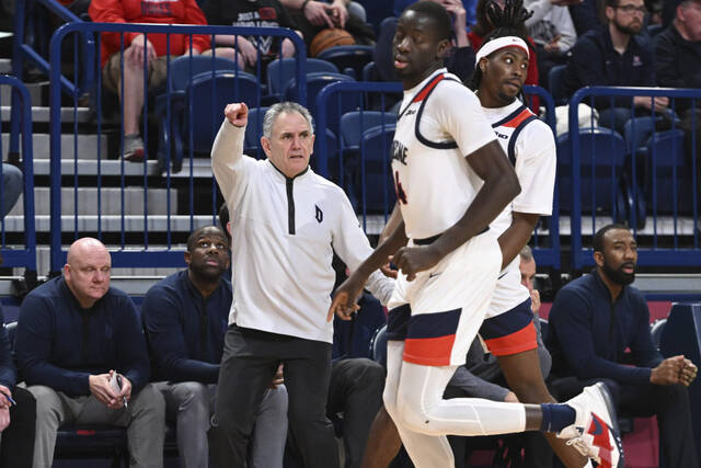 Duquesne coach Keith Dambrot leads his team against Fordham on Friday. The Dukes are 6-2 in their past eight Atlantic 10 games.