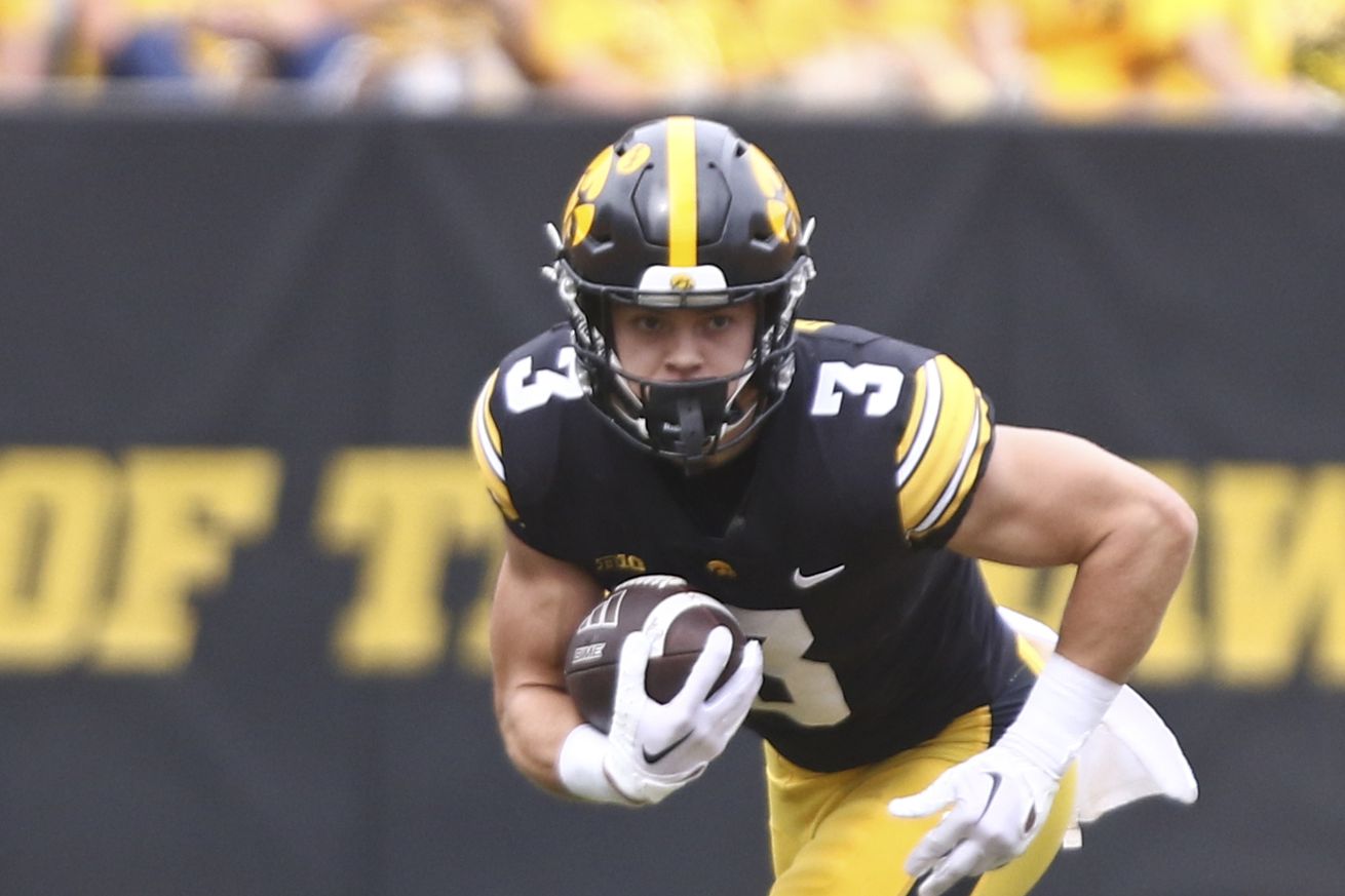 Defensive back Cooper DeJean #3 of the Iowa Hawkeyes runs back a kick during the first half against the Western Michigan Broncos at Kinnick Stadium on September 16, 2023 in Iowa City, Iowa.