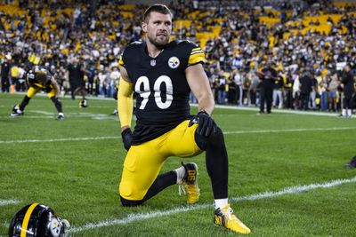 Pittsburgh Steelers outside linebacker T.J. Watt stretches before kickoff against the Dallas Cowboys in a 2024 Sunday Night football matchup. 