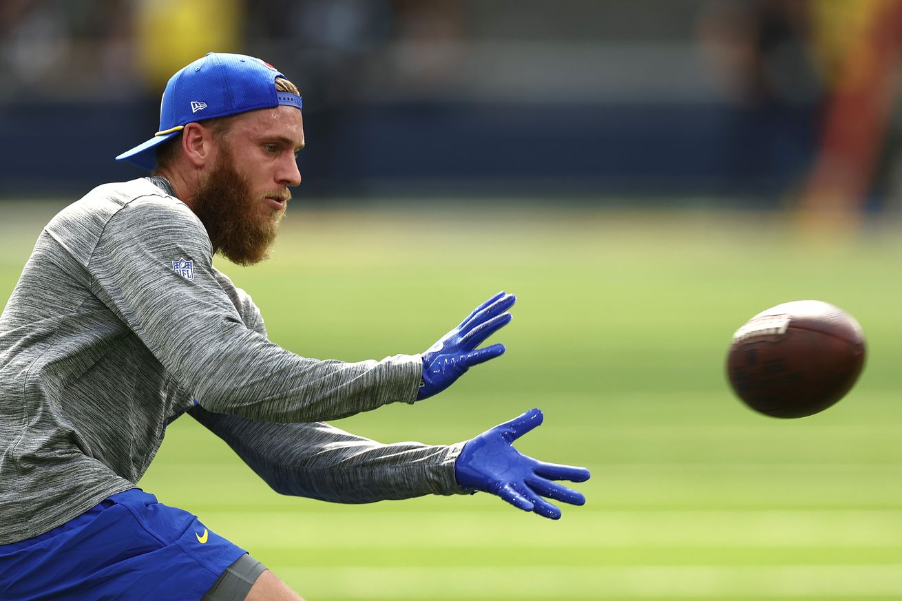 Cooper Kupp #10 of the Los Angeles Rams warms up prior to a game alv at SoFi Stadium on October 20, 2024 in Inglewood, California.