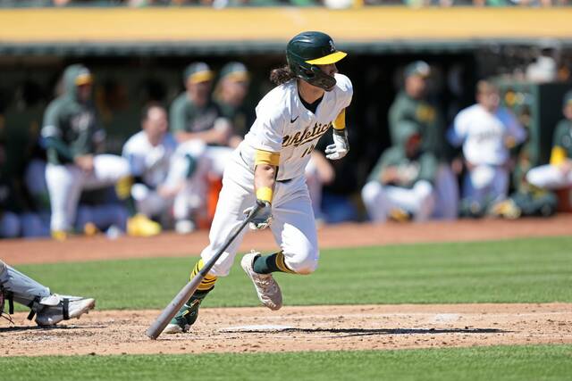 Tristan Gray was 3 for 21 in eight games with the A’s last season.