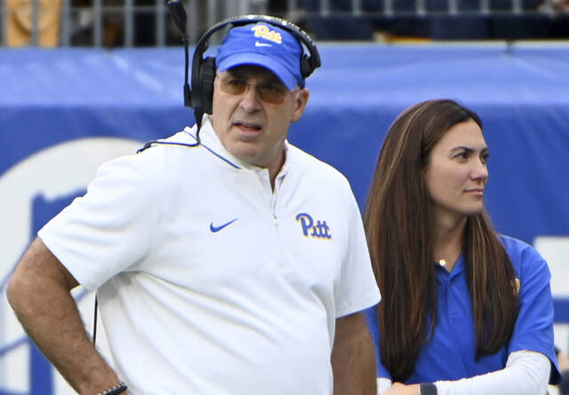 Pitt coach Pat Narduzzi watches from the sideline during a game against California on Oct. 12 at Acrisure Stadium.