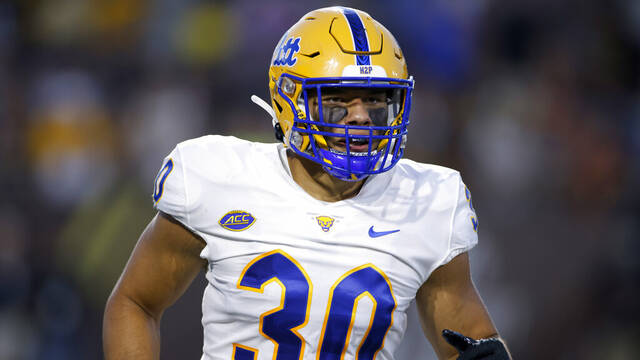 Pitt’s Brandon George plays during an NCAA football game on Saturday, Sept. 17, 2022, in Kalamazoo, Mich.