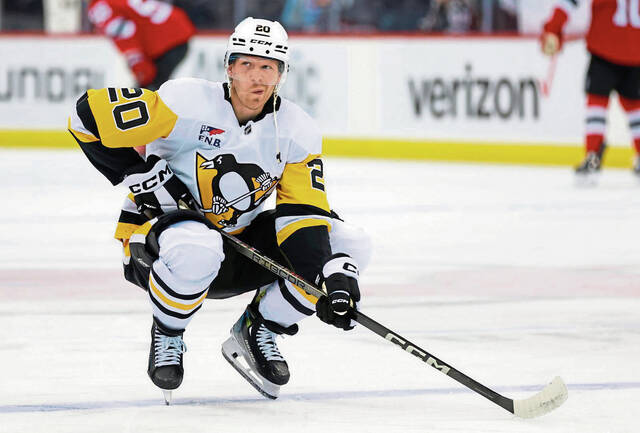 Penguins center Lars Eller during warm up before a game against the New Jersey Devils on April 2.