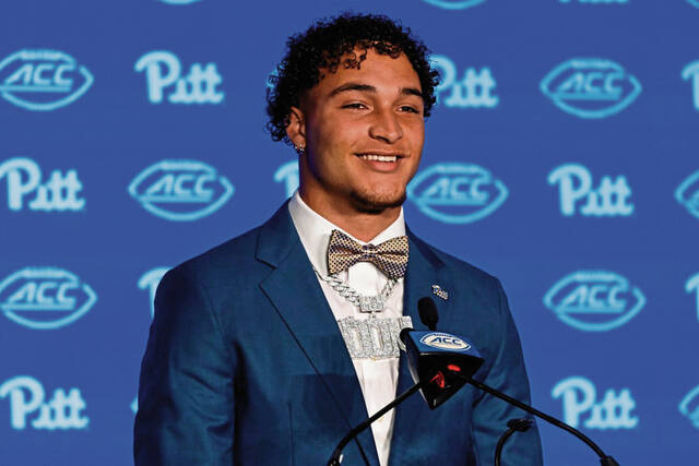 Pittsburgh defensive back Donovan McMillon smiles during the Atlantic Coast Conference NCAA college football media days, Tuesday, July 23, 2024, in Charlotte, N.C. (AP Photo/Matt Kelley)