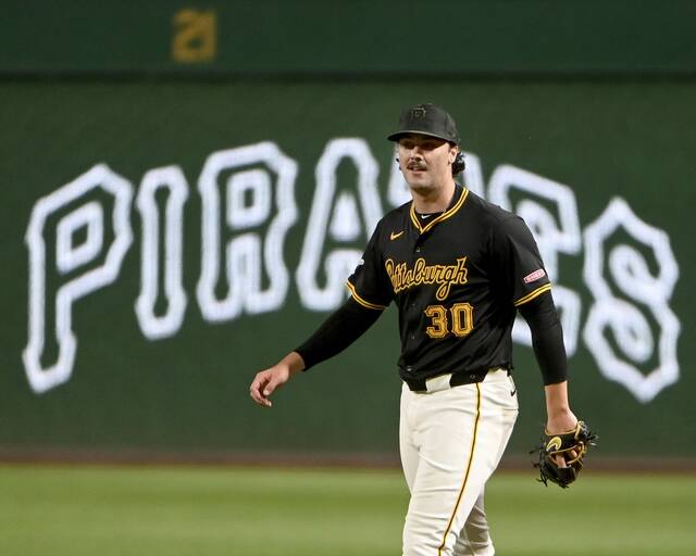 Pirates pitcher Paul Skenes walks from the field after getting the final out of the sixth inning against the Marlins on Monday, Sept. 9, 2024, at PNC Park.