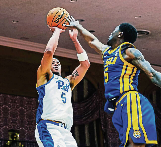 Ishmael Leggett takes a shot against LSU on Friday, Nov. 22, 2024, in the Greenbrier Tipoff in White Sulpher Springs, W.Va.