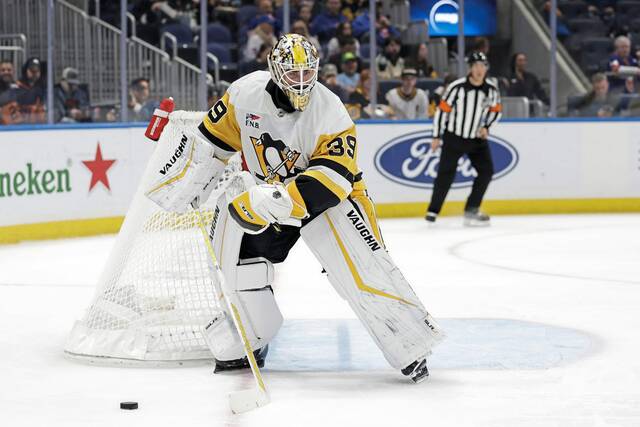 In 10 games this season, Penguins goaltender Alex Nedeljkovic has a 3-3-3 record.