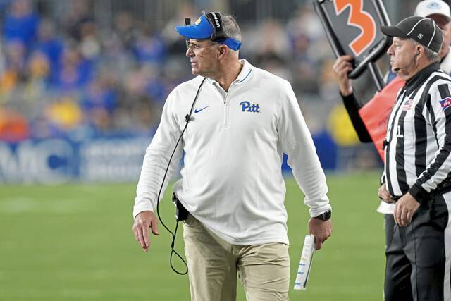 Pittsburgh head coach Pat Narduzzi watches during the second half of an NCAA college football game against Syracuse, Thursday, Oct. 24, 2024, in Pittsburgh. (AP Photo/Matt Freed)