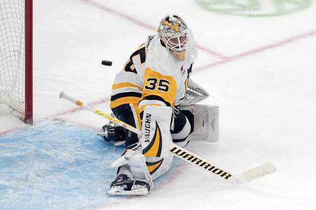 In eight games this season, Penguins goaltender Tristan Jarry has a 3-3-1 record.