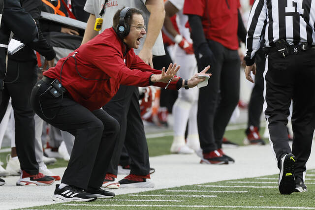 Indiana head coach Curt Cignetti shouts to his players Nov. 23 during the second half of his team’s game against Ohio State in Columbus, Ohio.