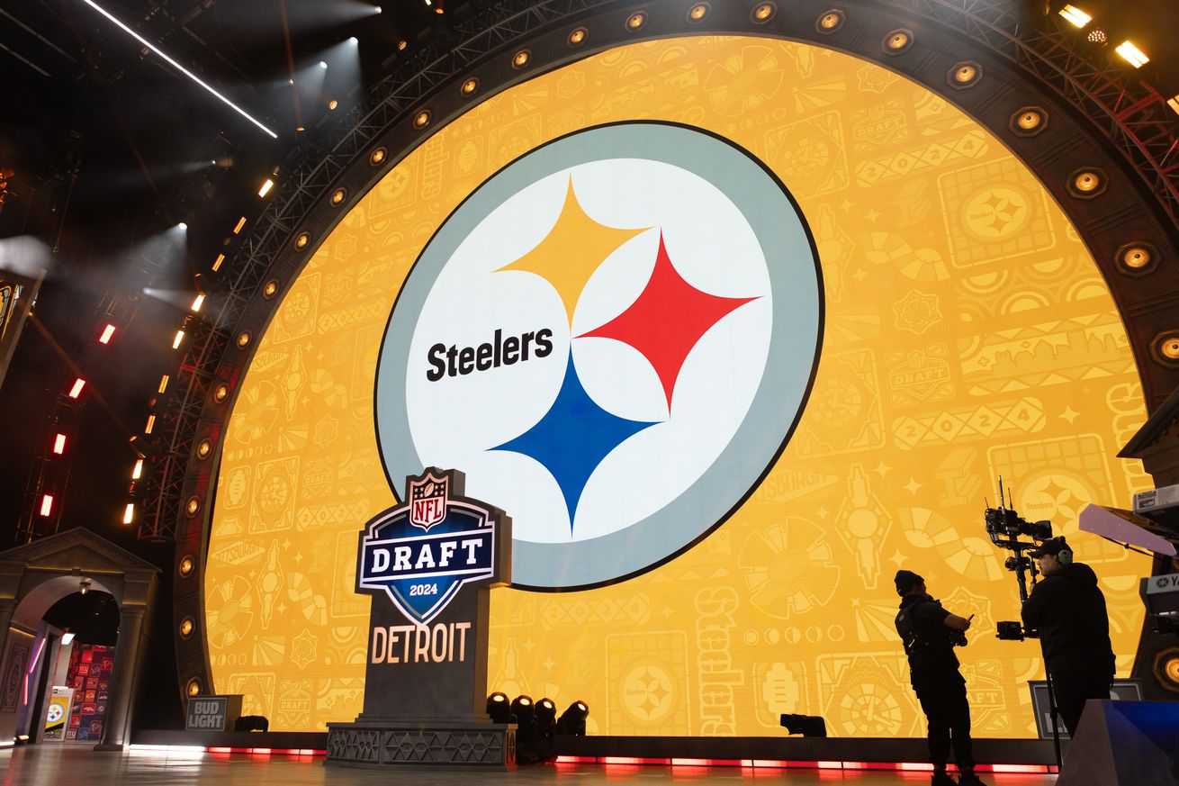 The Pittsburgh Steelers are on the clock with the 20th overall pick in during Day 1 of the NFL Draft on April 25, 2024 at Campus Martius Park and Hart Plaza in Detroit, MI.