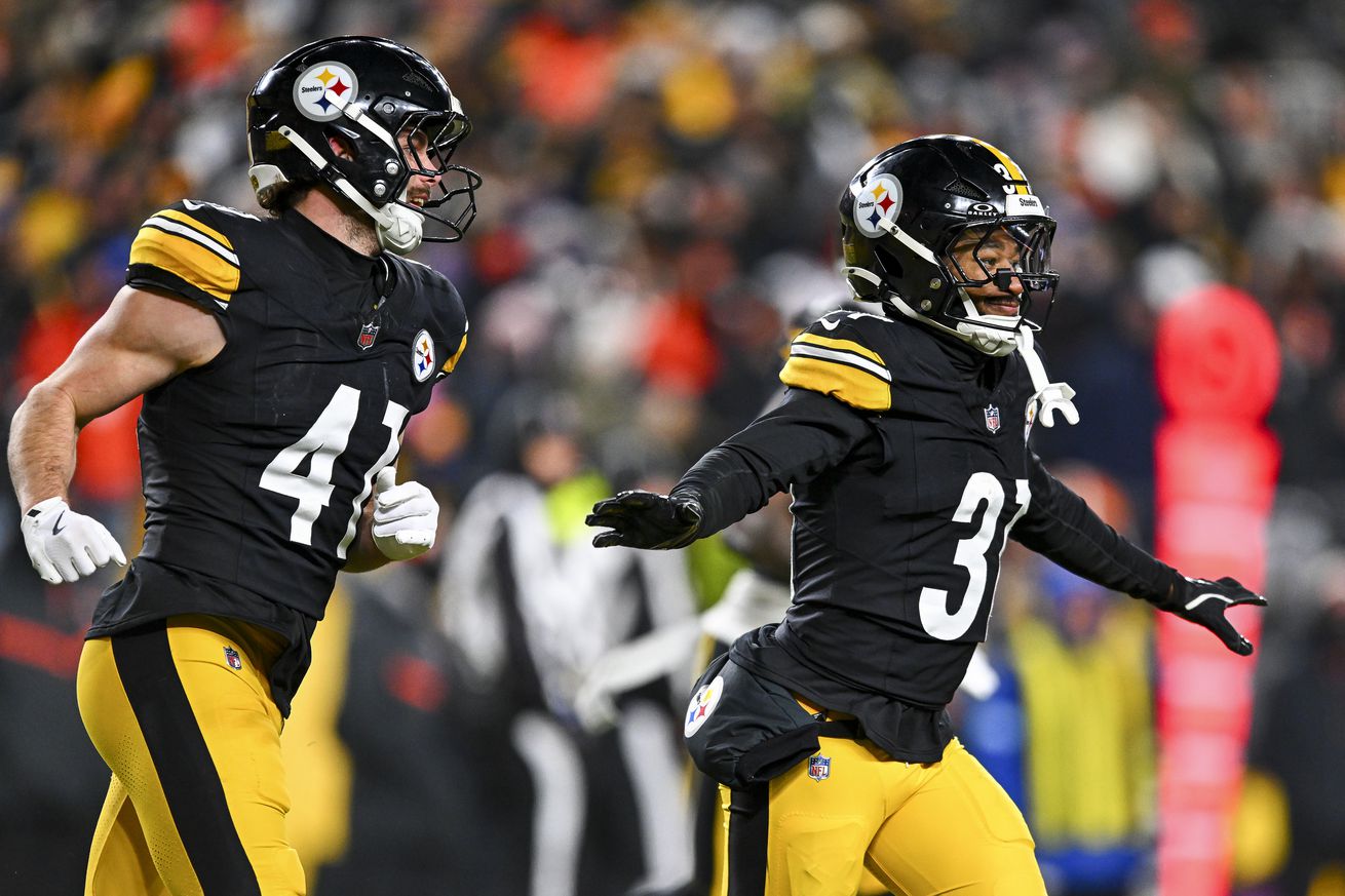 Beanie Bishop Jr. #31 of the Pittsburgh Steelers reacts after an interception in the second quarter of a game against the Cincinnati Bengals at Acrisure Stadium on January 04, 2025 in Pittsburgh, Pennsylvania.