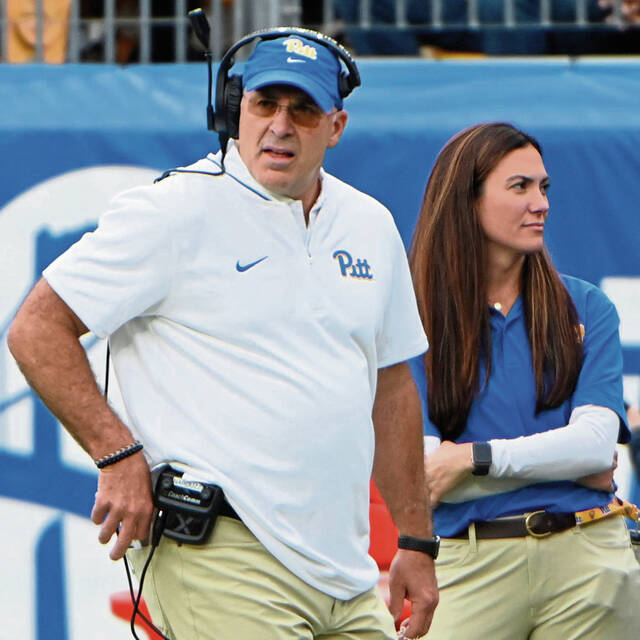 Pitt head coach Pat Narduzzi watches from the side line during a game against California on Saturday, Oct. 12, 2024, at Acrisure Stadium.