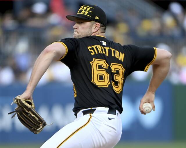 Pirates reliever Hunter Stratton pitches against the Twins on Saturday, June 8, 2024, at PNC Park.