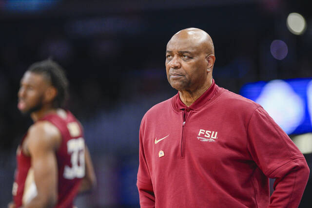 Florida State head coach Leonard Hamilton watches his team during the second half of the Atlantic Coast Conference second round basketball tournament game against Virginia Tech in Washington.