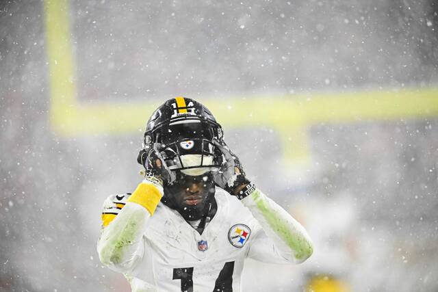 Steelers wide receiver George Pickens reacts after missing a pass in the second half against the Browns on Nov. 21.