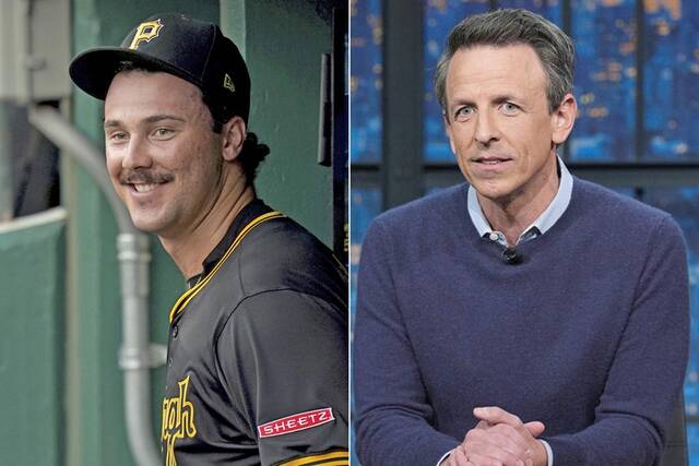 Pirates pitcher Paul Skenes and talk show host Seth Meyers