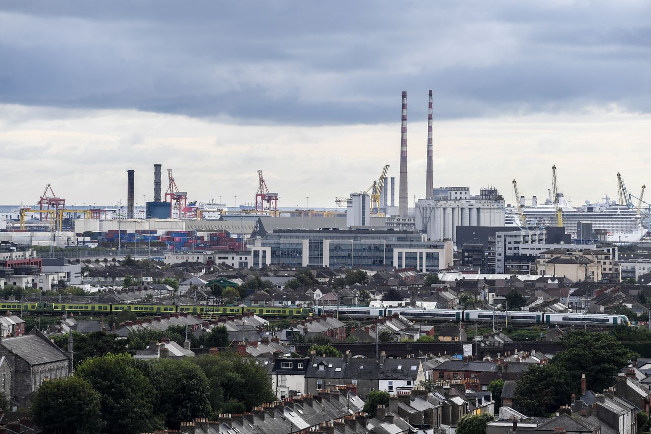 A view of the Dublin City skyline as seen from the roof of Croke Park Stadium in Dublin, Ireland.