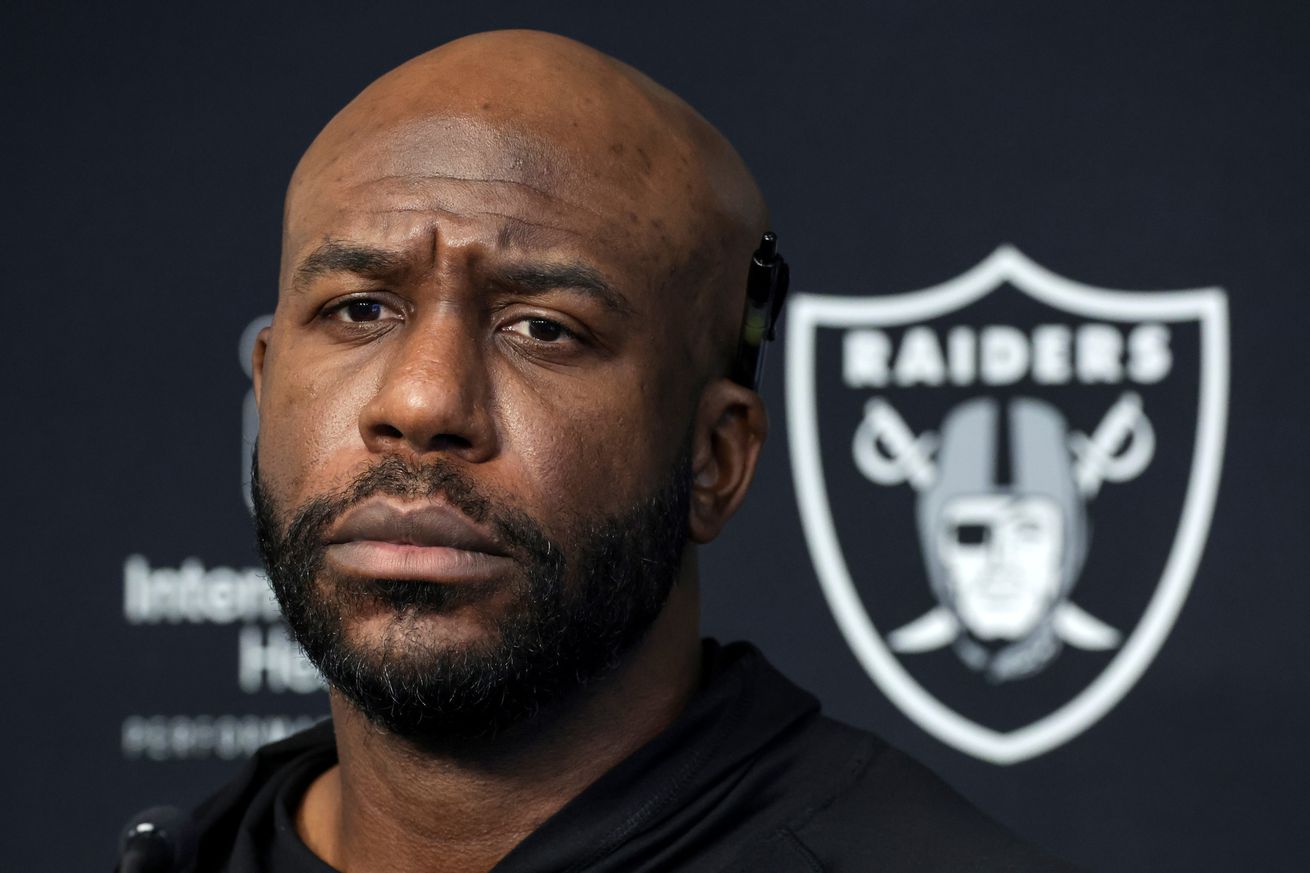 Safeties coach Gerald Alexander of the Las Vegas Raiders attends a news conference before an OTA offseason workout at the Las Vegas Raiders Headquarters/Intermountain Healthcare Performance Center on June 04, 2024 in Henderson, Nevada.