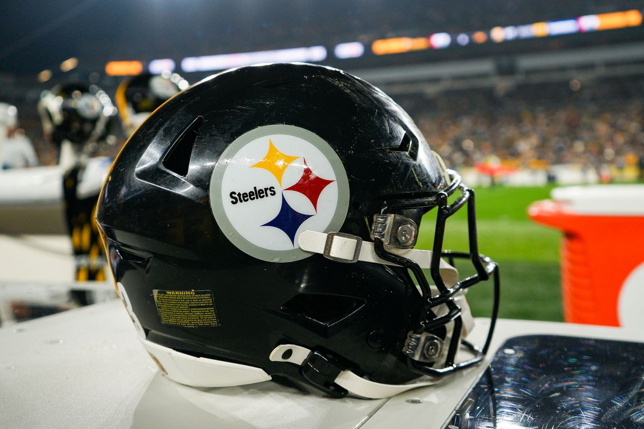 A detailed view of a Pittsburgh Steelers helmet during the regular season NFL football game between the Dallas Cowboys and Pittsburgh Steelers on October 06, 2024 at Acrisure Stadium in Pittsburgh, PA.