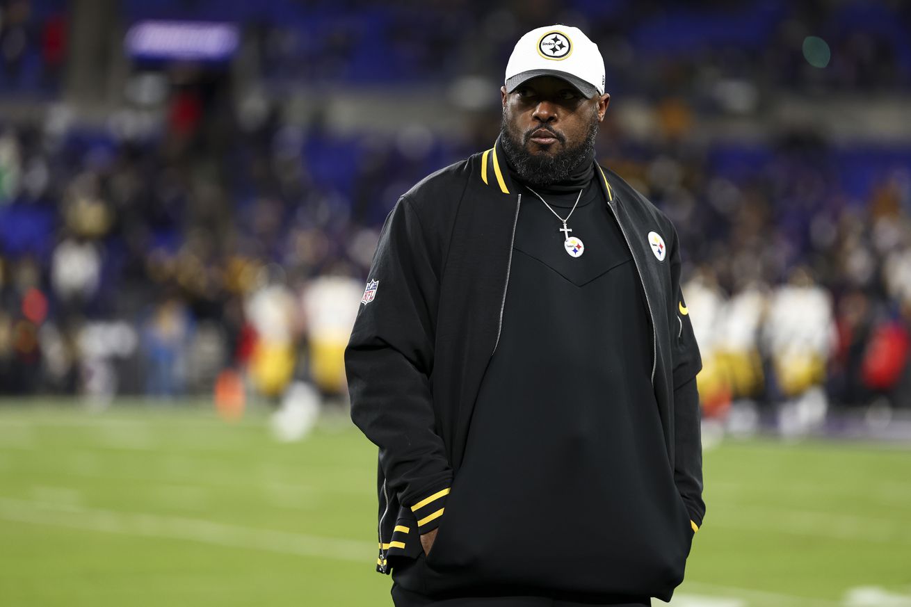 Head coach Mike Tomlin of the Pittsburgh Steelers looks on prior to an NFL football wild card playoff game against the Baltimore Ravens at M&T Bank Stadium on January 11, 2025 in Baltimore, Maryland.