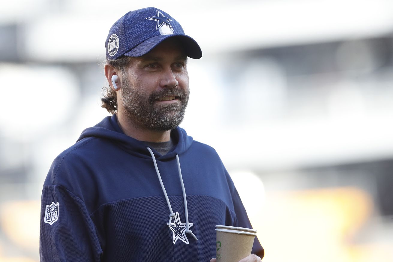 Oct 6, 2024; Pittsburgh, Pennsylvania, USA; Dallas Cowboys linebackers coach Scott McCurley walks the field before a game against the Pittsburgh Steelers at Acrisure Stadium. 