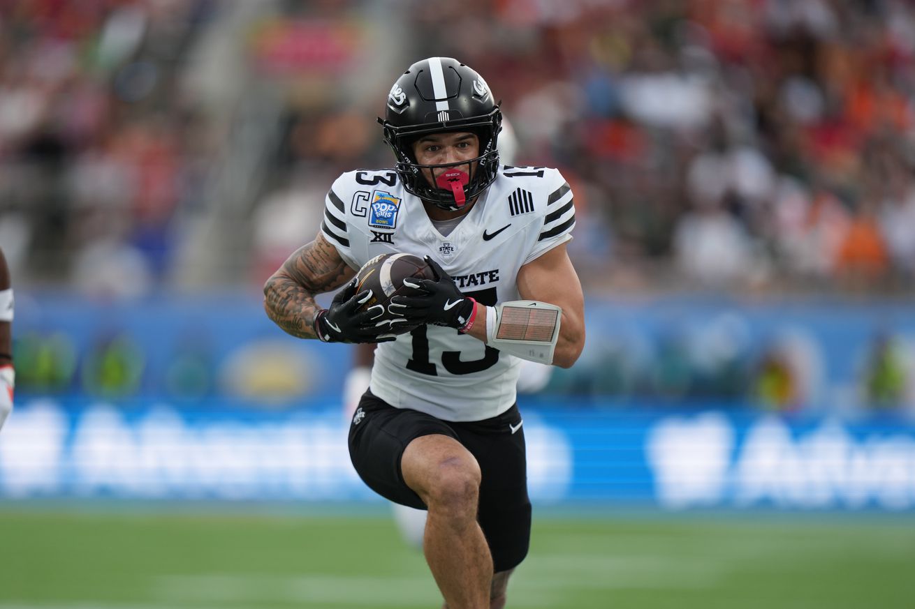 Iowa State Cyclones wide receiver Jaylin Noel (13) runs after a catch during the Pop-Tarts Bowl game between the Iowa State Cyclones and the Miami Hurricanes on Saturday, December 28, 2024 at Camping World Stadium in Orlando, Fla.